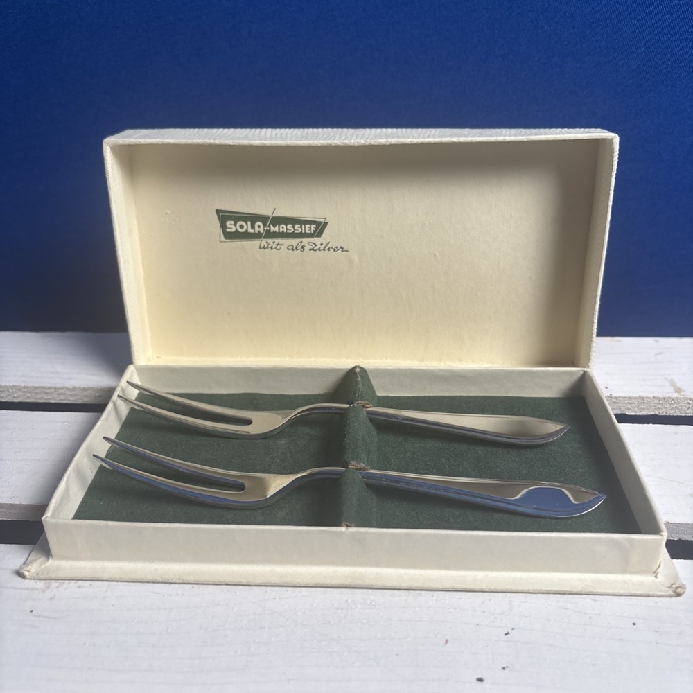 VINTAGE SIVER PLATE2 PC FORKS, IN BOX Sola-massief Wit ALS Silver